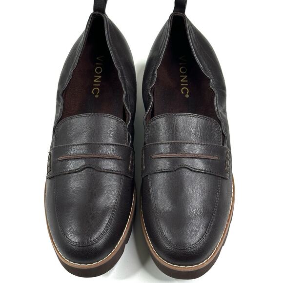 Vionic Cynthia II Brown Leather Penny Loafer Lug Sole Womens Size 8 New - Picture 2 of 10